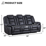 EBELLO Faux Leather Manual Reclining Sofa, 3 Seat Recliner Sofa Chair with Overstuffed Armrest and Backrest, Couch Furniture for Home Theater Living Room, Meeting Room, Black (3 Seat Sofa) EBELLO