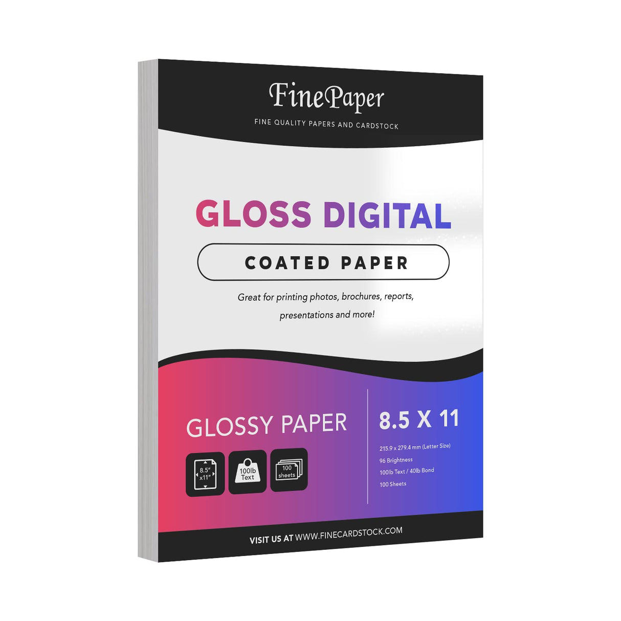 Double-Sided Gloss Digital C2S Paper – Perfect for Color Laser Printing, Design Proposals, Flyers, Brochures | 8.5 x 11 | 100lb Text (40lb Bond) | 96 Bright | Acid Free, Glossy Coated | 100 Sheets S Superfine Printing