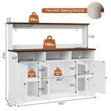 Hasuit Farmhouse Sideboard Buffet Cabinet with Goblet Holder & Power Outlet, Coffee Bar Storage with RGB LED Light and Adjustable Shelf for Kitchen Living Room (White) Hasuit