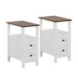 ChooChoo Farmhouse End Tables Set of 2, 3-Tier Narrow Nightstand with 2 Drawers, Slim Bedside Tables with Open Shelf for Small Space Living Room,White ChooChoo