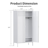 Washsemba Metal Storage Cabinets Locker with Hanging Rod and Adjustable Shelves, 71'' Clothing Steel Storage Wardrobe for Home & Office, School, Employee,Gym(White) Washsemba