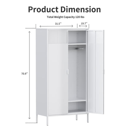 Washsemba Metal Storage Cabinets Locker with Hanging Rod and Adjustable Shelves, 71'' Clothing Steel Storage Wardrobe for Home & Office, School, Employee,Gym(White) - WoodArtSupply