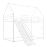 AEMSOFK Twin Over Twin Metal Floor Bunk Bed with Slide,Metal Junior House Twin Size House Bunk Bed Frame with Ladder & Roof for Boy Girl, No Box Spring Needed,Low Bunk Bed Frame with Convertible Slide AEMSOFK