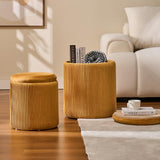 BLEXA Round Set of 2 Ottoman with Storage-Upholstered Velvet Vanity Stool for Makeup Multifunctional Ottomans Coffee Table Padded Seat Foot Rest for Living Room&Bedroom (Yellow) BLEXA