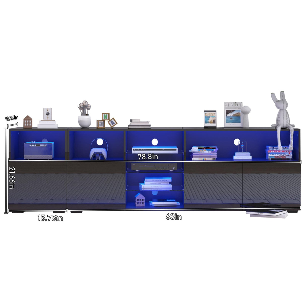 Hlivelood LED TV Stand for 85/75/65 Inch TV, High Glossy Modern TV Console Entertainment Center with Storage and LED Lights for Living Room, Bedroom, Black Hlivelood