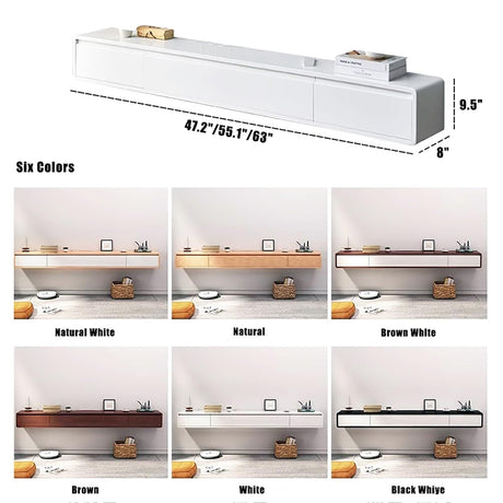 Solid Wood Floating Tv Stand Shelf With 3 Drawers,Wooden Floating Tv Cabinet,Wall Mounted Entertainment Center Floating Media Console,Suitable For Living Room, Bedroom(Brown,63"W x 8"D x 9.5"H) WOLWES