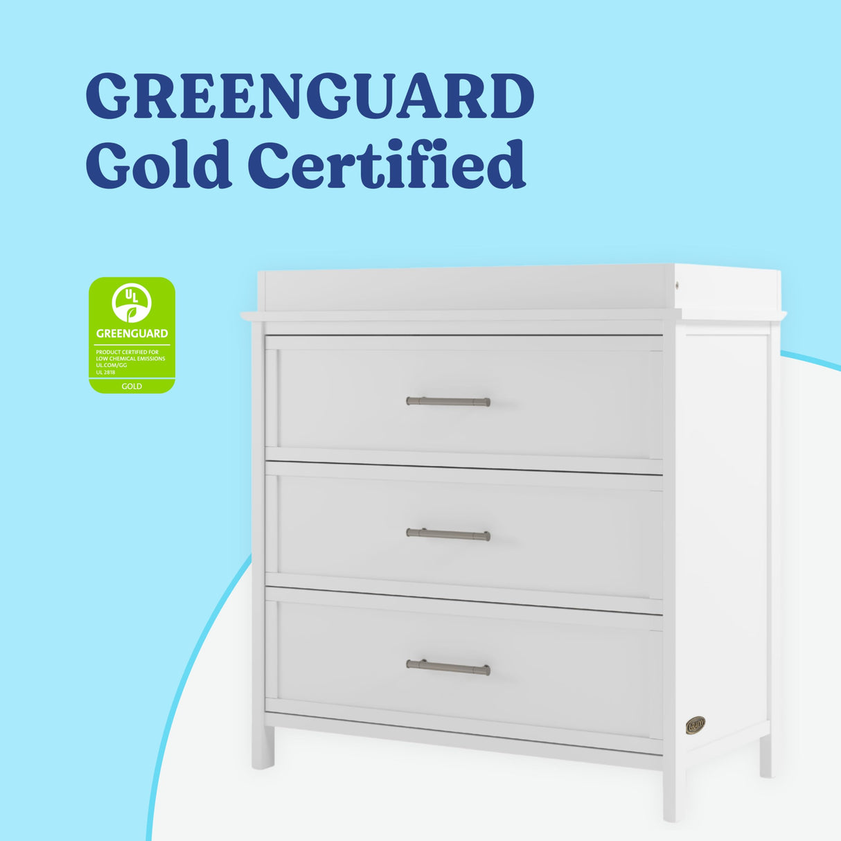 Graco Classic 3 Drawer Changing Table Dresser (White) - GREENGUARD Gold Certified Baby Dresser with Changing Table Top, Includes Interlocking Drawer System Graco