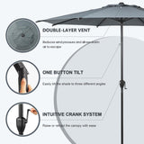 Abba Patio 9FT Lyon Outdoor Patio Umbrella Outdoor Table Umbrella with Push Button Tilt and Crank Market Umbrella 8 Sturdy Ribs UV Protection Waterproof for Garden Deck Backyard Pool Grey Abba Patio