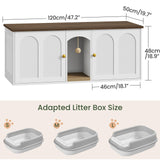 CHOEZON 47.2'' Double Cat Litter Box Enclosure, Hidden Cat Litter Box Furniture with Scratching Board and Dangling Ball, for 2 Cats, White and Walnut MMW02WL CHOEZON