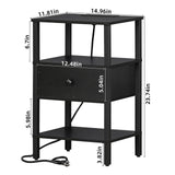 Lerliuo Nightstand with Charging Station and USB Ports, 3-Tier Storage End Table with Drawer Shelf, Night Stand for Small Spaces, Wood Bed Side Table for Living Room, Bedroom - Classic Black Lerliuo
