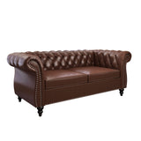 Chesterfield Loveseat, Modern Leather Sofa Tufted Couch 2 Seater with Rolled Arms and Nailhead for Living Room, Bedroom, Office, Apartment (Dark Brown) ORRD