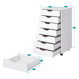 Naomi Home 7 Drawer Dresser for Bedroom, Stylish Tall Dressers with Wheels, Storage Shelves, Small Dresser for Closet, Makeup Dresser with 180 lbs Capacity - White Naomi Home