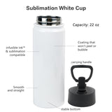 MAIKESUB 4 Pack Sublimation Blank Tumbler White Sports Water Bottles 22 OZ Wide Mouth Stainless Steel Vacuum Flask with Spout Lid for Tumbler Press Machine Sublimation Print MAIKESUB