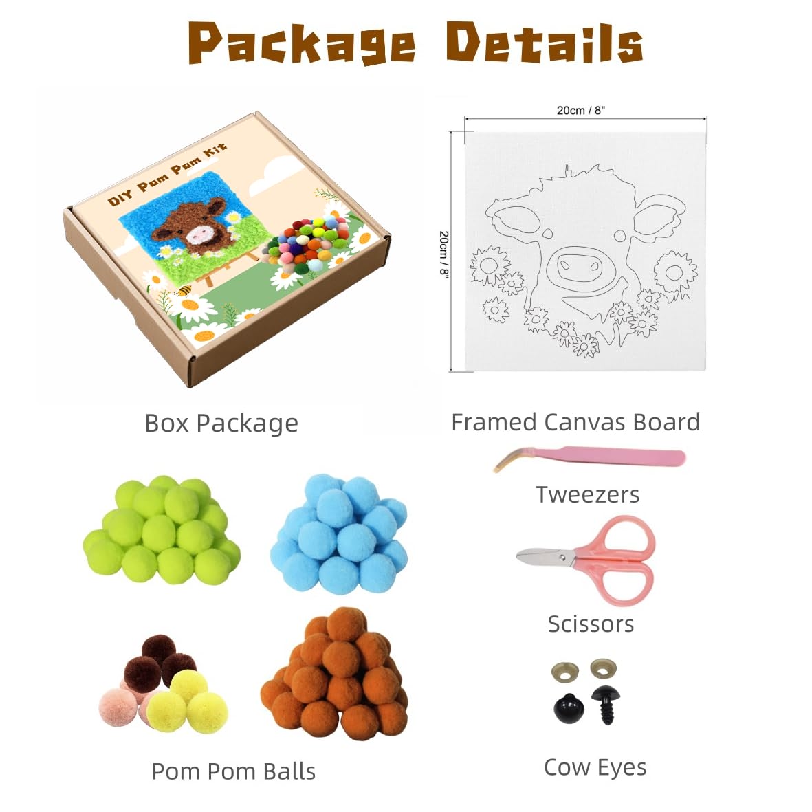 DIY Pom Pom Painting Art Hummingbird Easy for Beginner, Arts and Crafts for Adults and Kids, Snip Plush Canvas Paint by Numbers Kit for Wall Decor 20x20cm-5 Generic