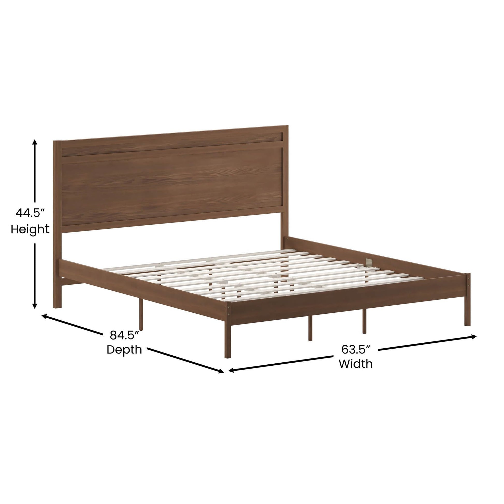 Flash Furniture Kingston Solid Wood Platform Bed with Wooden Slats and Headboard, No Box Spring Needed, King Size, Brown - WoodArtSupply