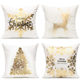 All Smiles White Gold Christmas Decorations Throw Pillow Covers 18X18 Set of 4 Winter Xmas Navidad Home Holiday Décor Velvet Cushion Cases for Sofa Tree Snowflake Reindeer All Smiles