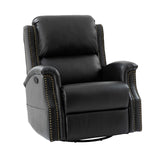 HULALA HOME Genuine Leather Recliner Chair, 360 Swivel Rocker Chair with Thick Seat, Classic Push Back Armchair with Backrest, Nailhead Trim, Black HULALA HOME