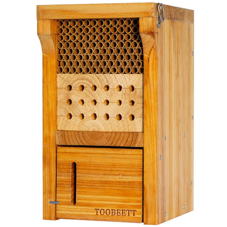 TOOBEETT Mason Bee House Wax Coated Mason Bee Hive Wooden Insect Hotel Carpenter Bee House for Outdoors Attracts Peaceful Bee Pollinators to Your Garden TOOBEETT
