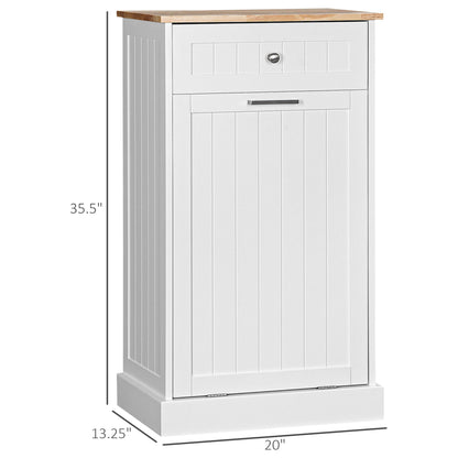 HOMCOM Kitchen Tilt Out Trash Bin Cabinet Free Standing Recycling Cabinet Trash Can Holder with Drawer, White - WoodArtSupply