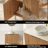 30" Bathroom Vanity with Sink, Modern Bathroom Vanities with 2 Soft-Closing Doors, Freestanding Bathroom Cabinet W/Ceramic Basin & Travertine-Pattern Sintered Stone Counter Top-Colmar, Natural Wood/R RAINLUX