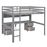 Full Loft Bed with Desk, 4 Drawers and 4 Shelves, Wood Full Size Loft Beds Frame with Storage and Charging Station, Kids Loft Beds with 2 Outlets & 2 USB Port, No Box Spring Needed (Gray) Harper & Bright Designs