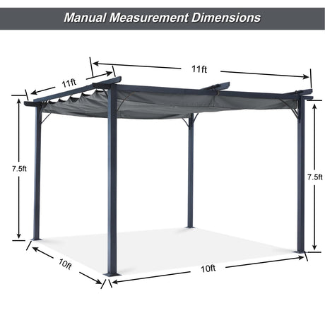 ABCCANOPY Patio Pergola 11x11 - Outdoor Sun Shade Canopy with Retractable Roof for Garden Porch Backyard (Gray) ABCCANOPY