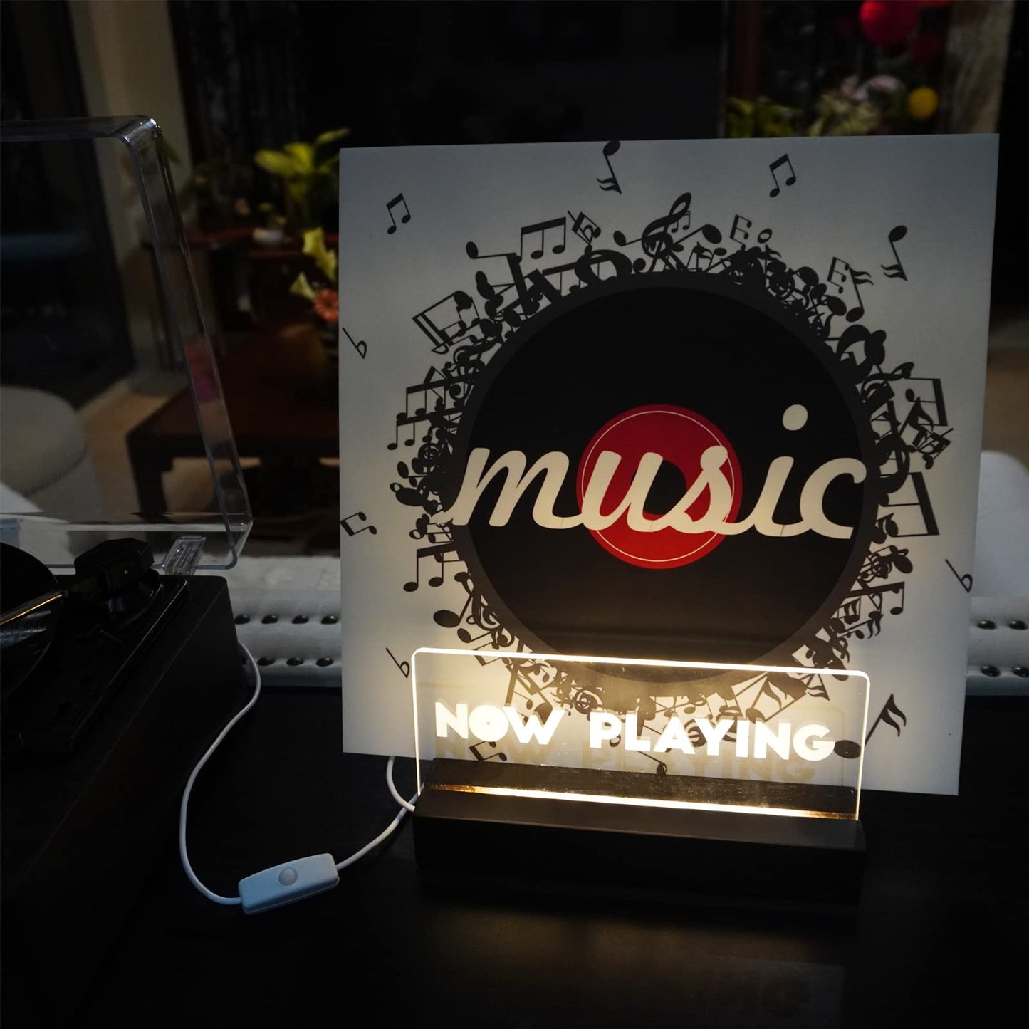 Cociat Lighting Now Playing Vinyl Record Stand, Wooden Rack with Acrylic Panel