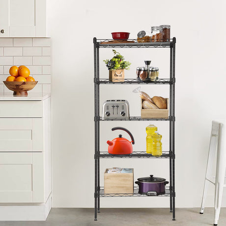 Adjustable NSF-Certified Metal Shelf Wire Shelving Unit Storage for Small Places Restaurant Garage Pantry Kitchen Garage Rack (Black, 21.5L x 11.6W x 47.6H) BestOffice