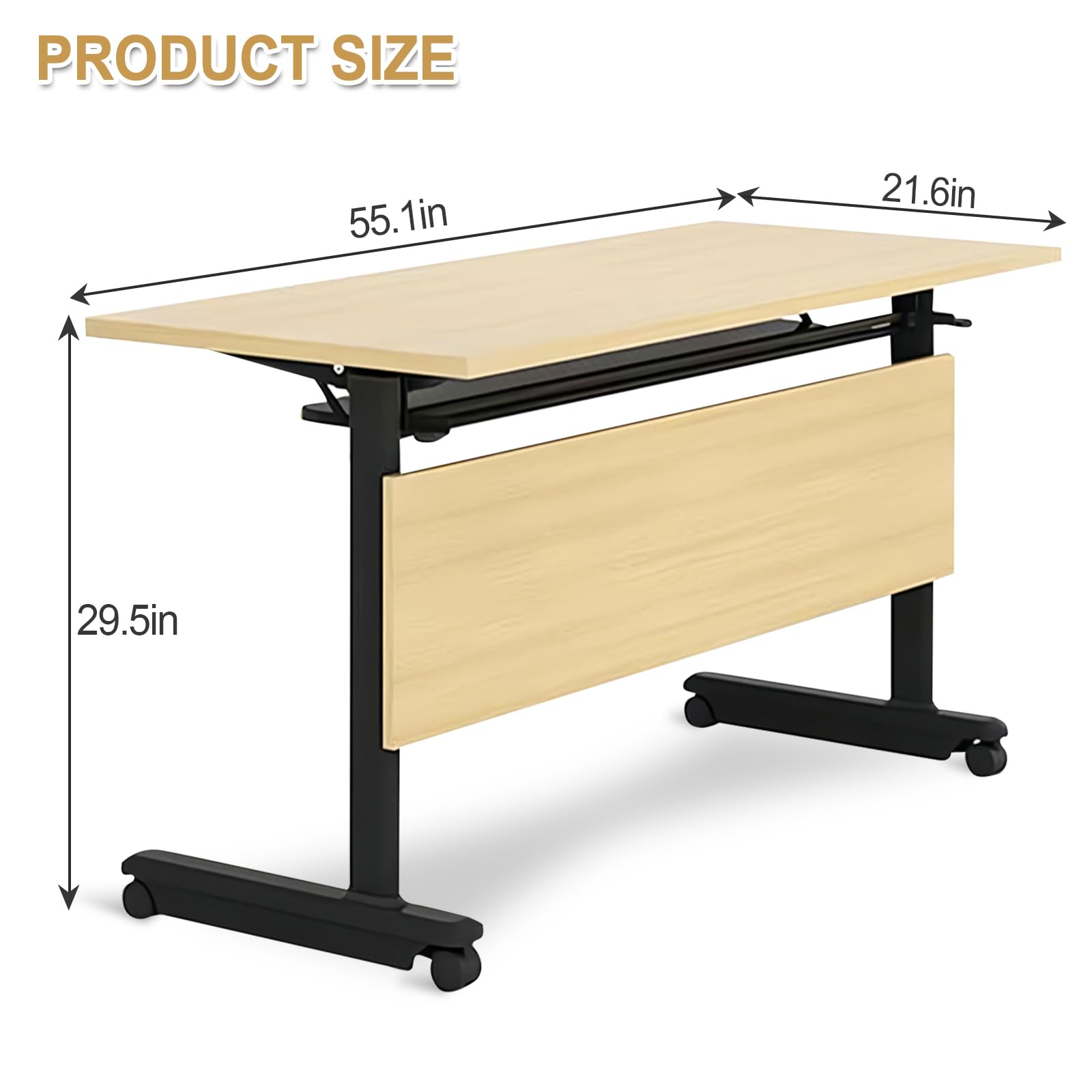 Folding Conference Table, 55.1in Conference Room Table Flip Top Mobile Training Table with Wheels, Modern Rectangle Foldable Meeting Seminar Tables for Home Office Class 55.1" D x 21.6" W x 2 - WoodArtSupply