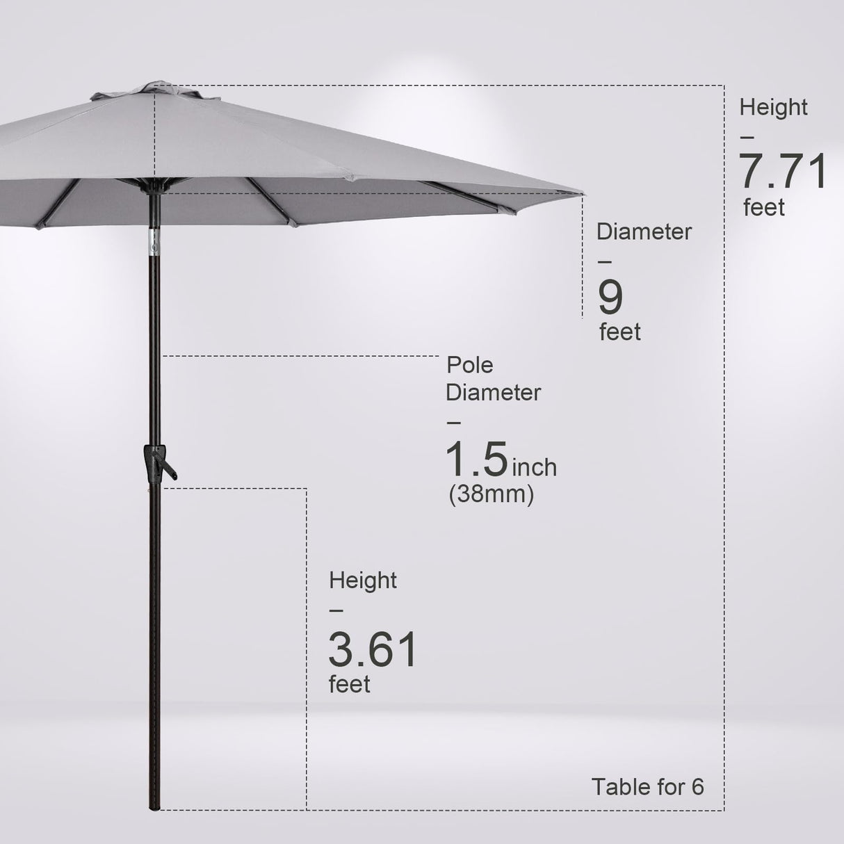 Tempera 9ft Patio Market Outdoor Table Umbrella with Push Button Tilt and Crank,Large Sun Umbrella with Sturdy Pole&Fade resistant canopy,Easy to set, Grey Tempera