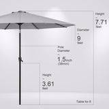 Tempera 9ft Patio Market Outdoor Table Umbrella with Push Button Tilt and Crank,Large Sun Umbrella with Sturdy Pole&Fade resistant canopy,Easy to set, Grey Tempera