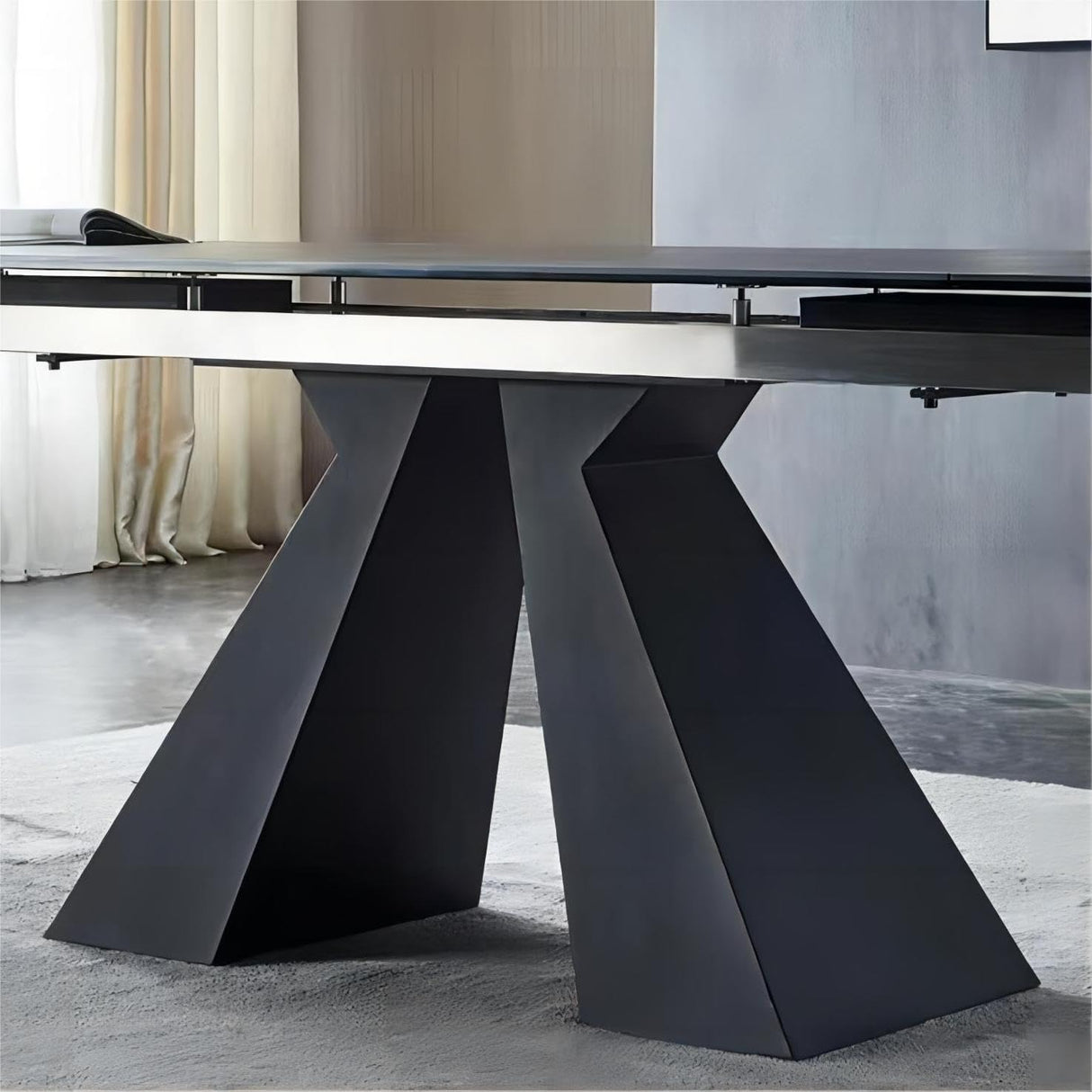 TimesGate Expandable Dining Table for 8-12 Seat, Flexible Stretch, Tabletop Made from Rock Plate and Tempered Glass, Solid Carbon Steel Base, 35.4" D x 94.5" W x 30" H, Dark Grey TimesGate