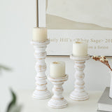 SwallowLiving Rustic Farmhouse Wood Pillar Candle Holder Set of 3 for Candlestick, White SwallowLiving