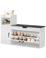 CHOEZON Shoe Storage Bench, Shoe Cabinet with Flip Drawer, 39.4'' Shoe Bench, Farmhouse Entryway Bench, Storage Bench with Side Cabinet and Lift-Off Storage Box, White Charcoal Black MHX01WC CHOEZON