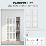JUBEST Sliding Closet Door 48"(Double 24.5")x80", 3-Lite Frosted Glass Bypass Door with Hardware Kit & Matching Fascia, Pre-Drilled Solid Wood Slab with Water-Proof PVC Surface, Easy to Install, White JUBEST