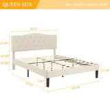VECELO Queen Size Platform Bed Frame with Fabric Upholstered Headboard and Wooden Slats Support, No Box Spring Needed/Easy Assembly,Beige VECELO