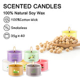Scented Candle Set of 40 * 35g, 10 Fragrances, Soy Wax, Smokeless, with Cotton Wick,Long-Lasting Burn time for Home Décor,Relaxation,Romantic Dinner,Gift pliadvbu