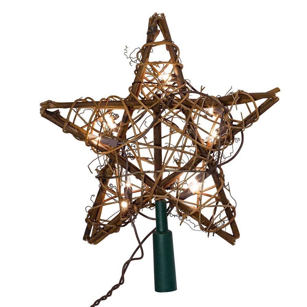 Kurt Adler UL1219/NAT 10 Light Indoor Rattan Natural Star Treetop