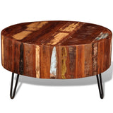 vidaXL Round Coffee Table, Solid Reclaimed Wood with Iron Pin Legs, Handmade Vintage-Style Living Accessory, Eco-friendly, Unique Grain Structur vidaXL