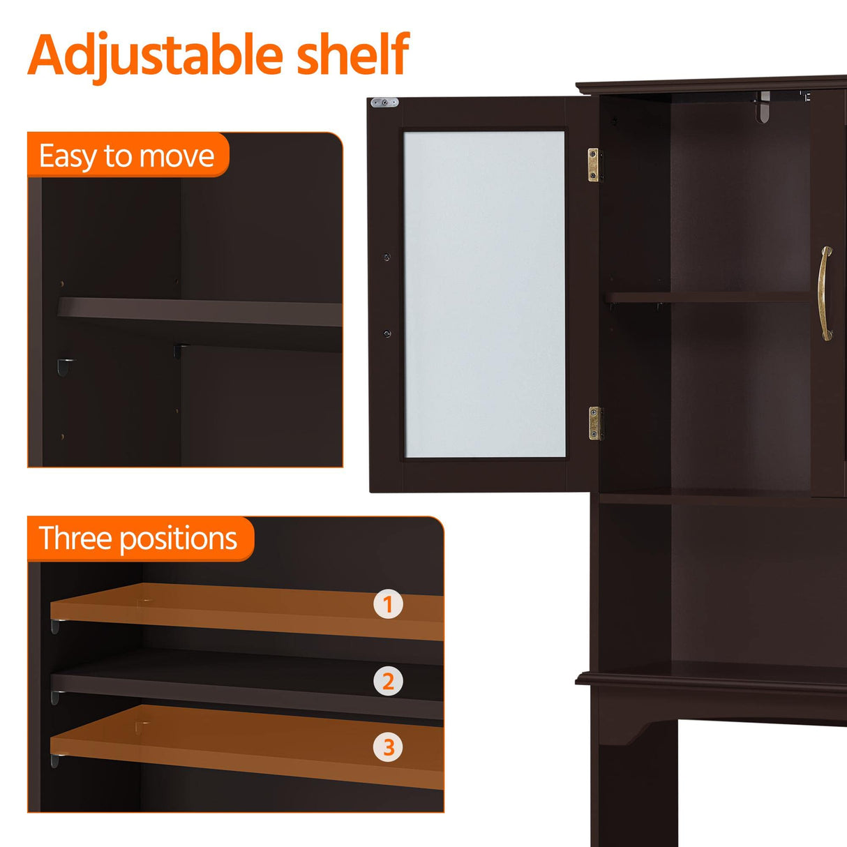 Yaheetech Over The Toilet Storage Cabinet, Free Standing Toilet Rack with Adjustable Shelves and Tempered Glass Doors for Bathroom Washroom, Espresso Yaheetech