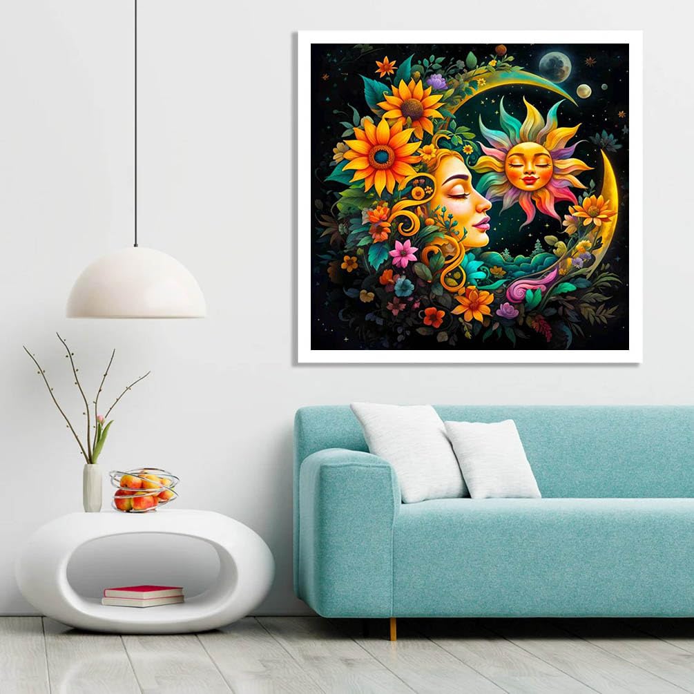 Sun and Moon Diamond Art Painting Kits for Adults - Round Full Drill Diamond Dots Paintings for Beginners, 5D Paint with Diamonds Pictures Gem Art Painting Kits DIY Crafts Project Kits 14x14inch HOIYLDS