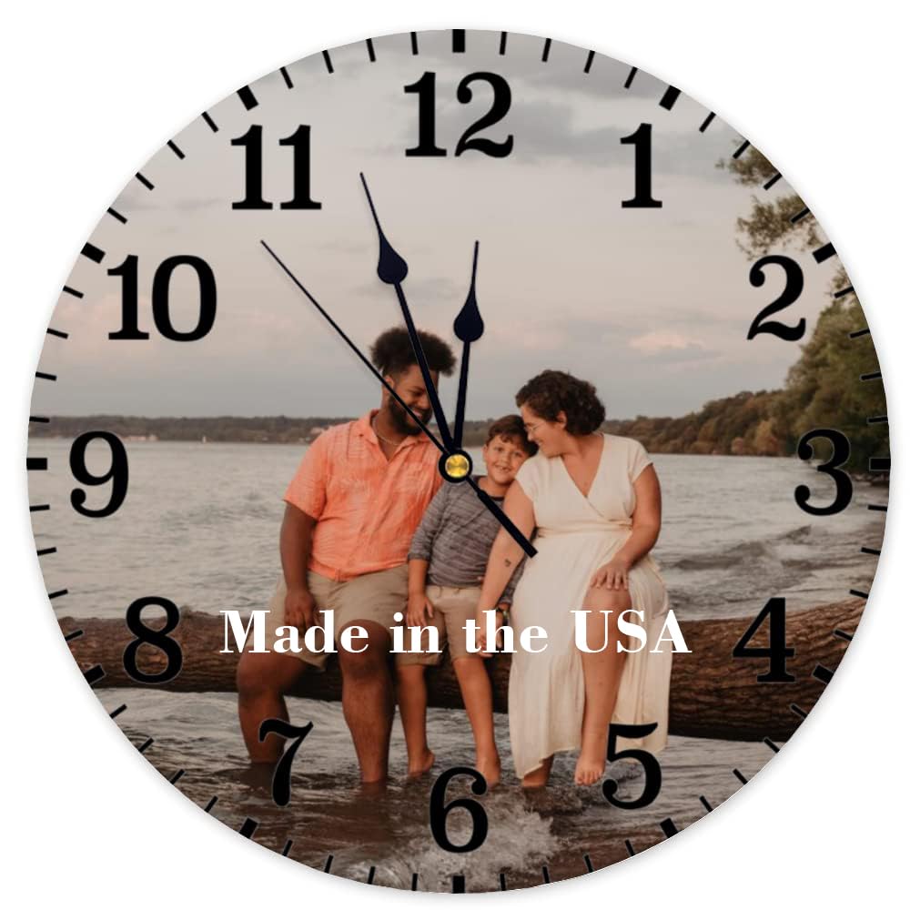 Custom Wall Clock with Picture Image Photo 15 Inch Personalized Rusitc Wooden Clock Farmhouse Home Decor Round Silent Clock Add Your Text Family Name Wedding Anniversary Birthday Gift - WoodArtSupply