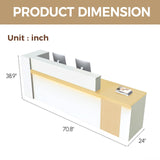 Nuipesn Modern L Shape Reception Desk with Storage – Front Desk Reception Counter with Double-Layer Countertop, Drawer & Open Shelf, for Office, Salon, Retail Store(Maple+White/Right, 71"L*24"W*39"H) Nuipesn