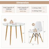 Tangkula 5-Piece Dining Table Set for 4, Kitchen Table Set with Seat, Solid Wood Legs, Metal Frames & Tempered Glass Tabletop, Round Dinner Table & 4 Chairs for Home, Natural Tangkula