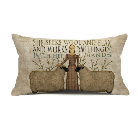 Auomily Farmhouse Sheep Throw Pillow Cover 12x20 Inch Vintage Farm She Seeks Wool and Flax Quotes Decor Lumbar Decorative Throw Pillows Cases Decorations for Couch Sofa Living Room Auomily