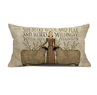 Auomily Farmhouse Sheep Throw Pillow Cover 12x20 Inch Vintage Farm She Seeks Wool and Flax Quotes Decor Lumbar Decorative Throw Pillows Cases Decorations for Couch Sofa Living Room