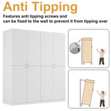 Armoire Wardrobe Closet with 4 Doors, 78" Clothing Storage Cabinet with Hanging Rod Shelf and Drawers, Wooden Freestanding Bedroom Armoires for Bedroom, Living Room, White vinform