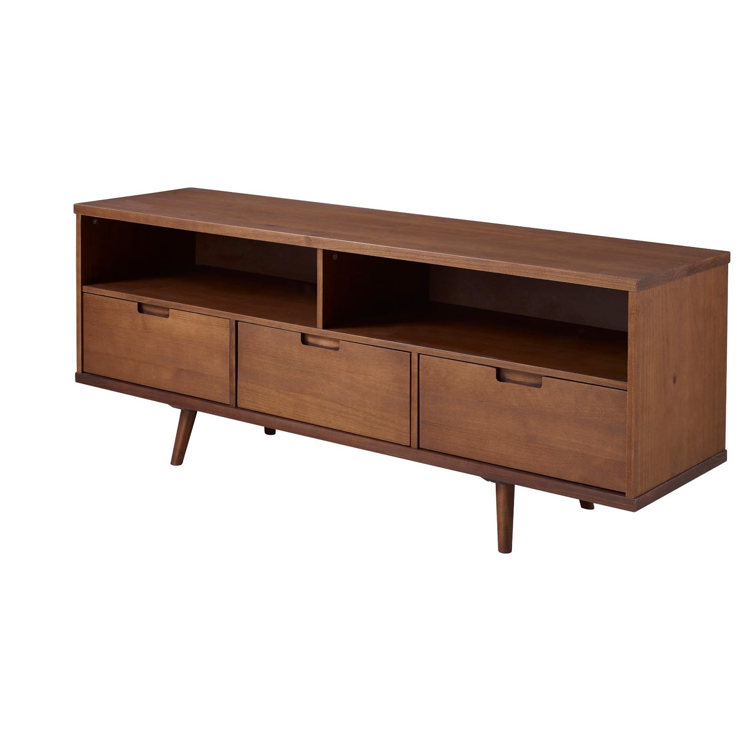 Walker Edison 3-Drawer Mid Century Modern Wood TV Stand for TV's up to 65" Flat Screen Cabinet Door Living Room Storage Entertainment Center, 58 Inch, Walnut - WoodArtSupply