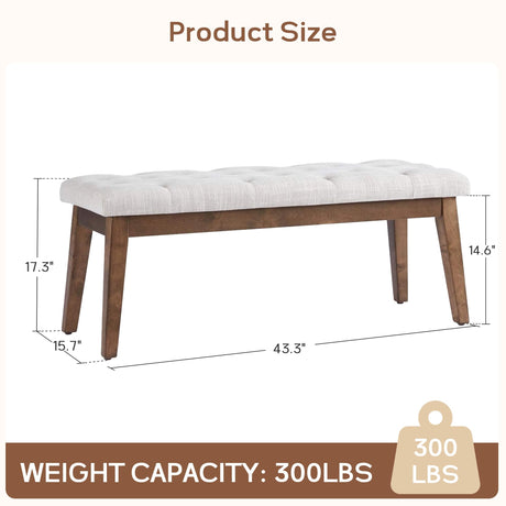 HUIMO Bedroom Bench for End of Bed, Upholstered Dining Seat for Kitchen, Button-Tufted Ottoman Bench for Entryway and Living Room, Beige HUIMO