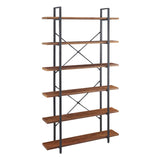 HSH Distressed Brown Solid Wood 6-Tier Industrial Bookcase with Sturdy Metal Frame HSH